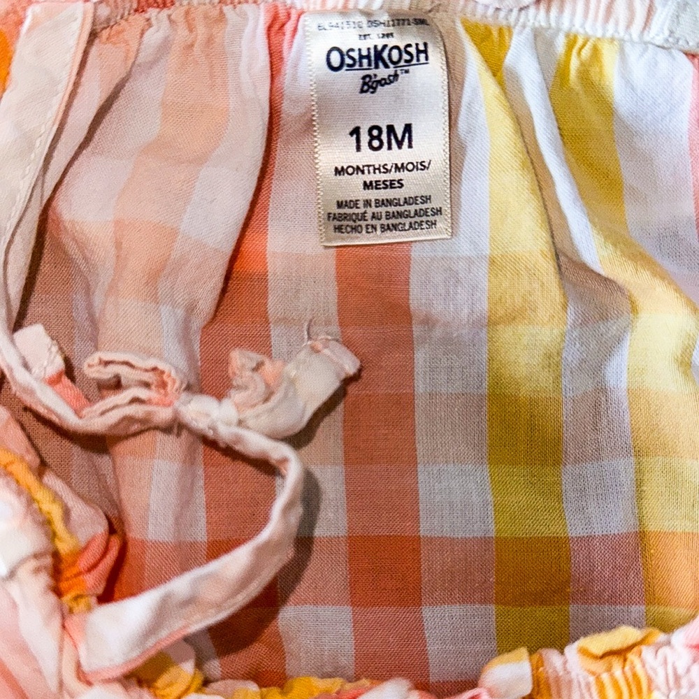 OshKosh B’gosh Pink & Yellow Plaid Sleeveless Romper | 18M - Picture 8 of 8